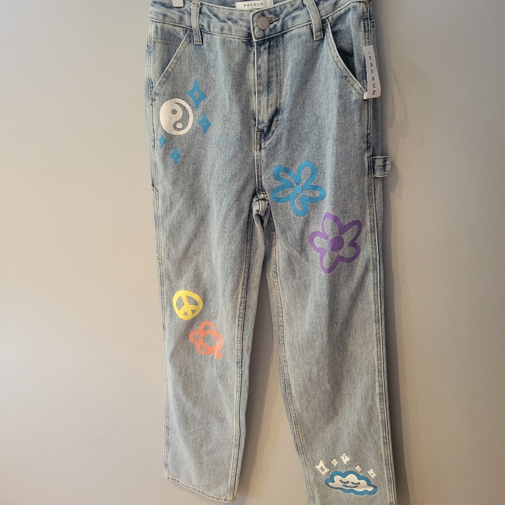 PacSun Light Blue Jeans with Colorful Patches